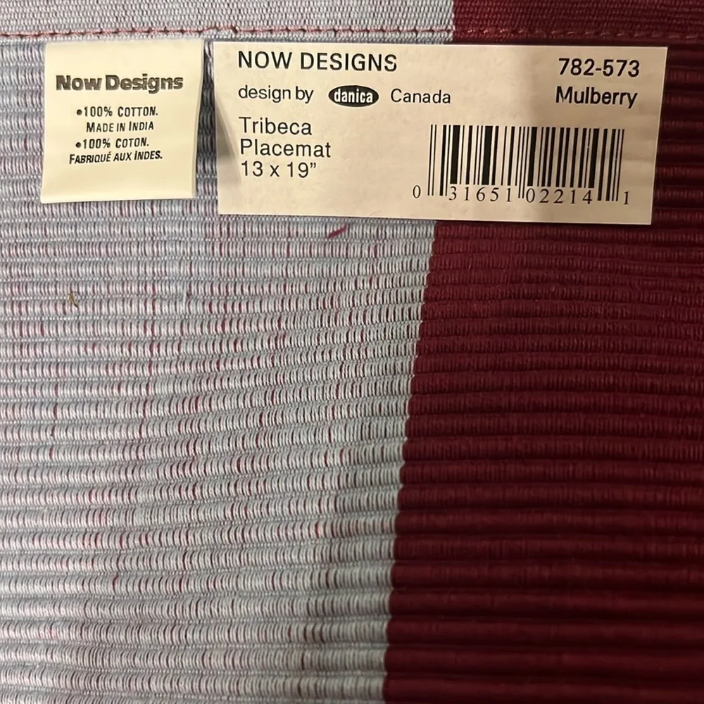 NWT NOW DESIGNS Striped “Tribeca” 100% Cotton Placemats ONLY, Mulberry, Set of 6